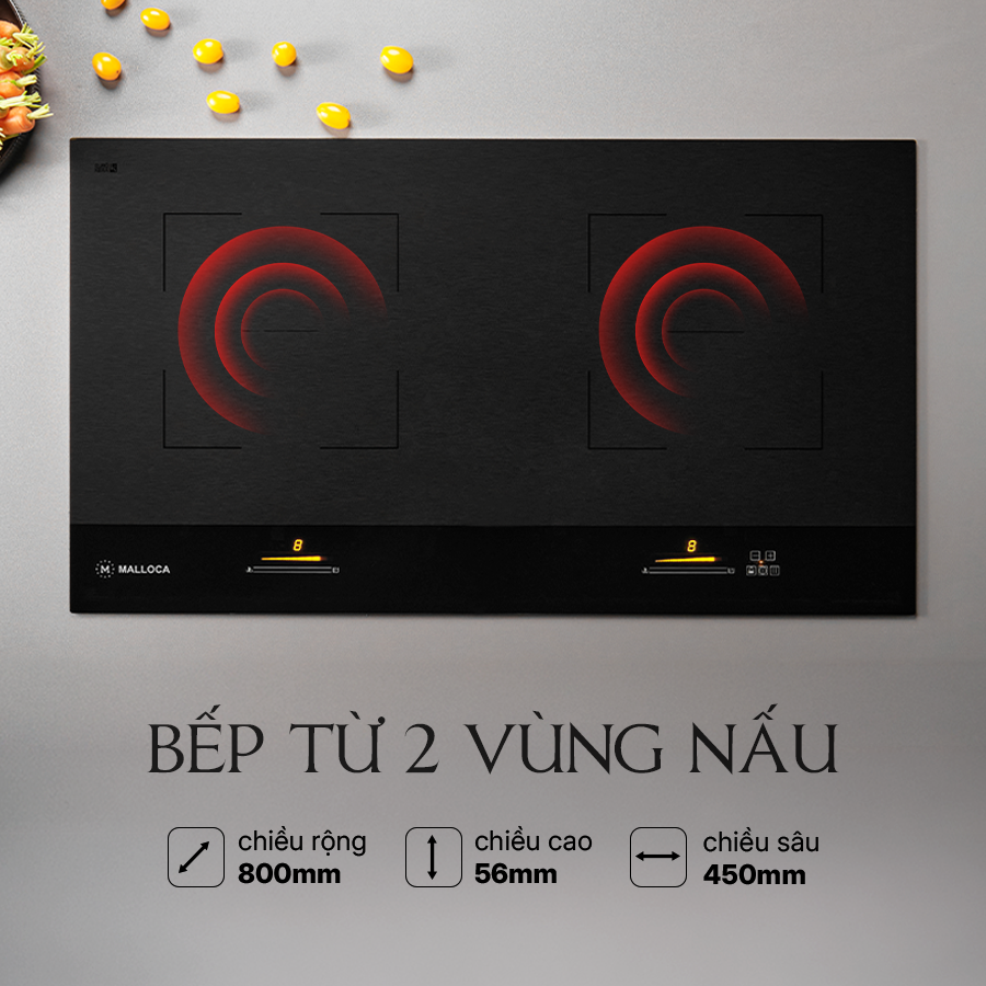 Bếp từ 2 vùng nấu, chiều rộng, chiều cao, chiều sâu - Bếp từ đôi âm Skylux MH802 Malloca