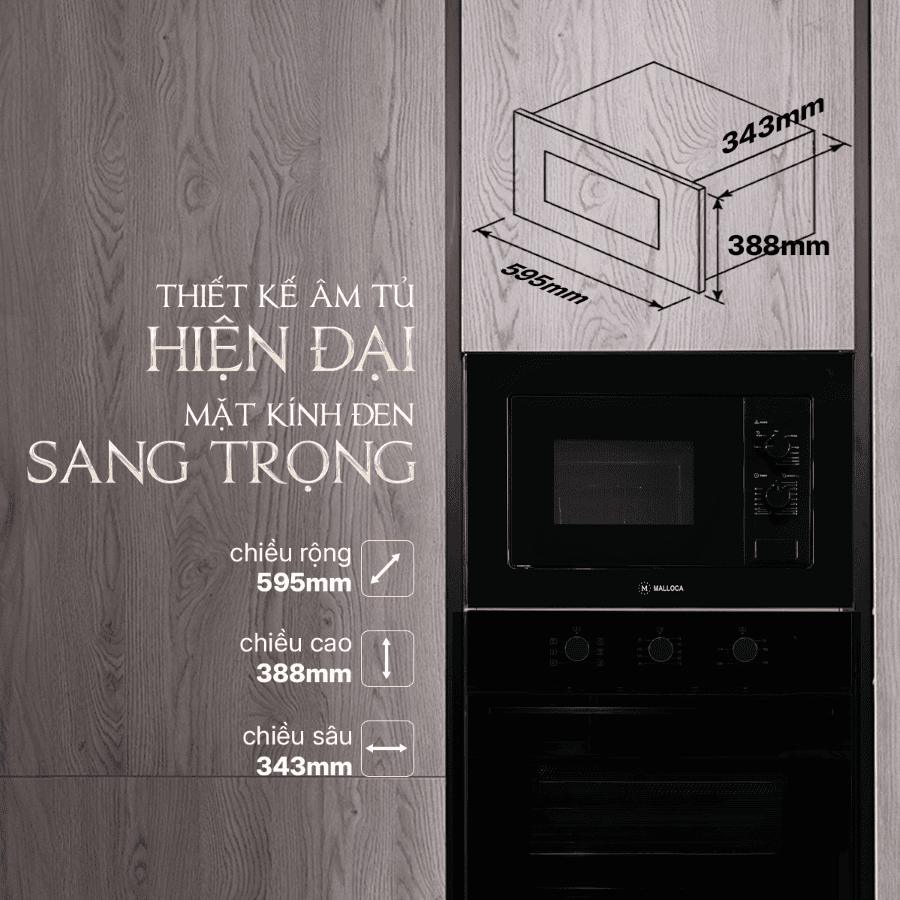 thiết kế hiện đại âm tủ, mặt kính đen sang trọng - Lò vi sóng Malloca MW820B