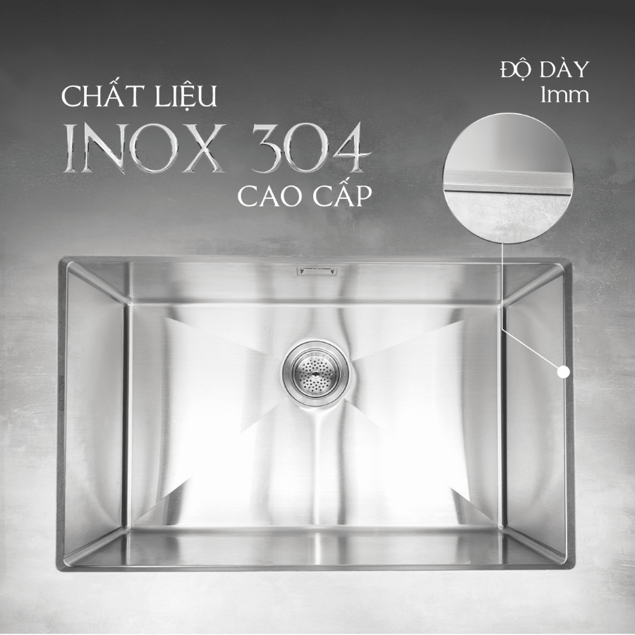 Chất liệu inox, độ dày - Chậu rửa chén Malloca MS6070