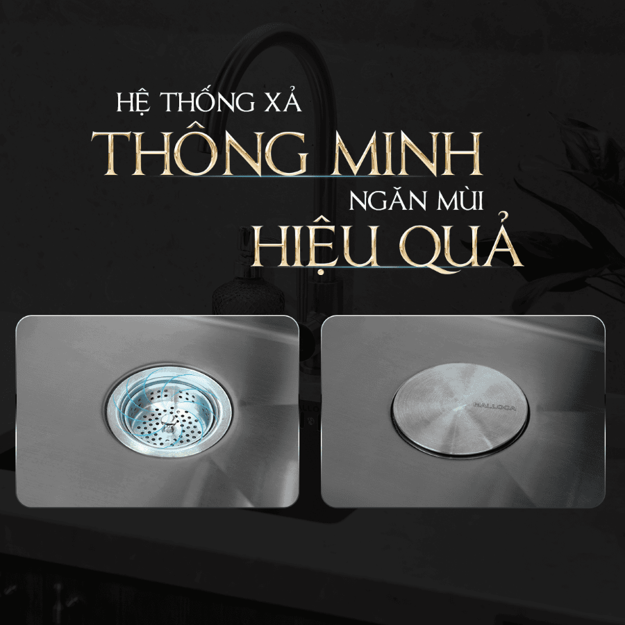 Hệ thống xả thông minh ngăn mùi - Chậu rửa chén Malloca MS6070