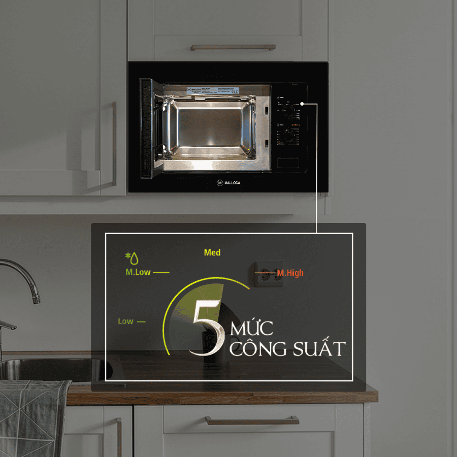 5 mức công suất - Lò vi sóng Malloca MW820B