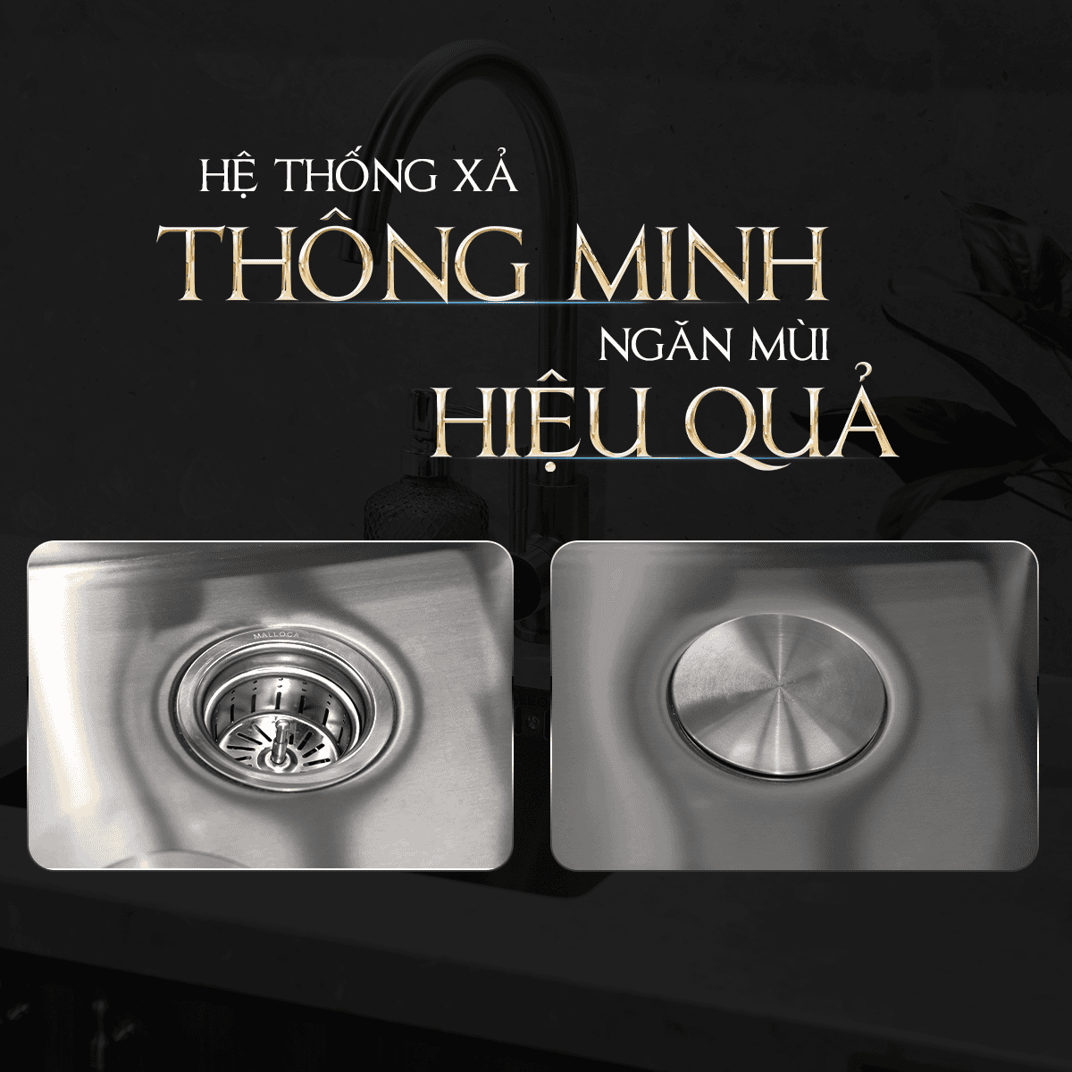 Hệ thống xả thông minh ngăn mùi - Chậu rửa chén Malloca MS6044