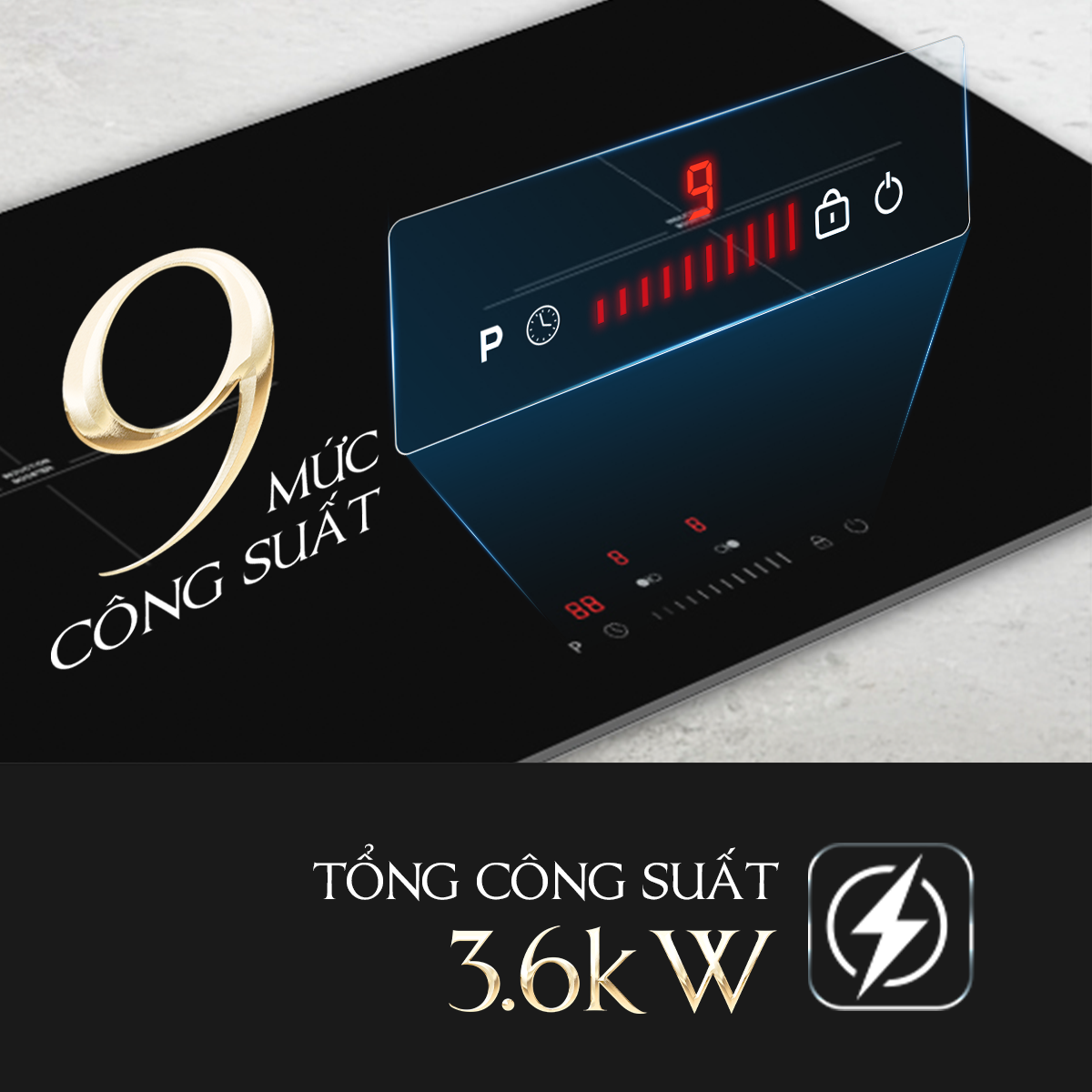 9 công suất nấu, tổng công suất 3,6kw
