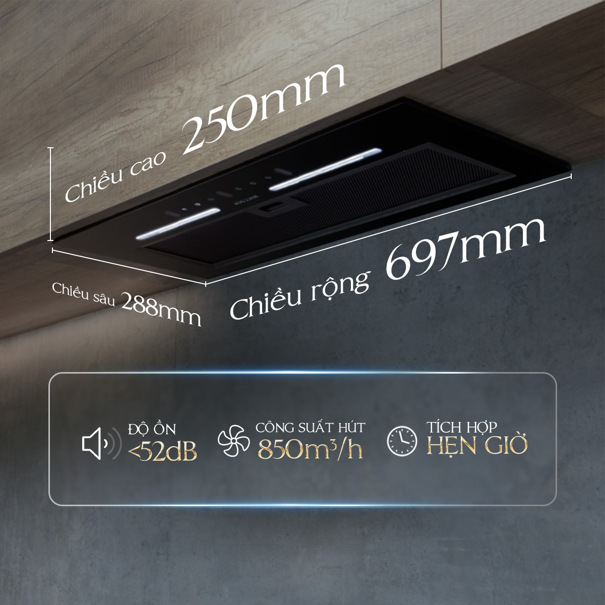 máy hút mùi Malloca MH700Gt Làm sạch kép Sở hữu công suất hút lên tới 850 m³/h đánh bay mọi mùi đồ ăn