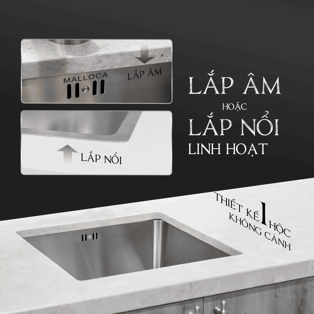 Lắp âm hay lắp nổi thiết kế 1 hộc - Chậu rửa chén Malloca MS6044