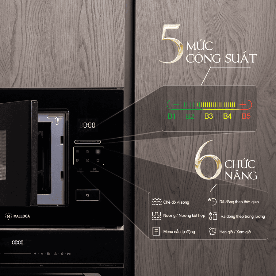 5 mức công suất - Lò vi sóng Malloca MW925BF