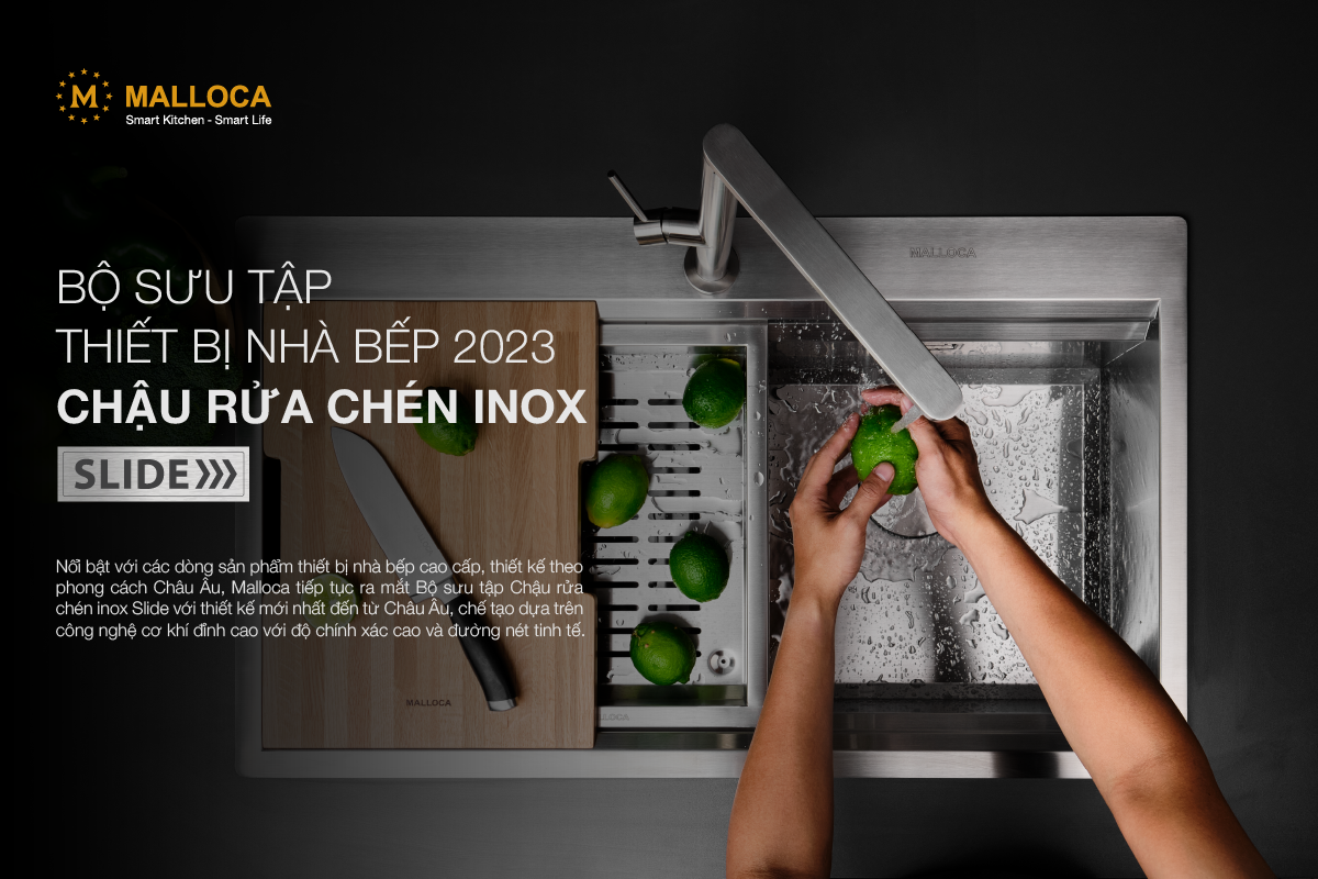 bộ sưu tập thiết bị nhà bếp chậu rửa chén Malloca inox slide
