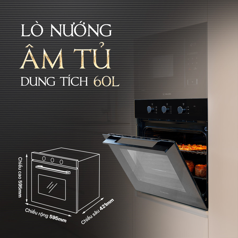 lò nướng âm tủ dung tích 60l - Lò nướng Malloca MOV606AF
