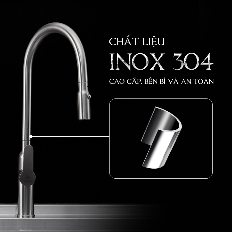 chất liệu inox 304 - Nước rửa bát Malloca K046SS