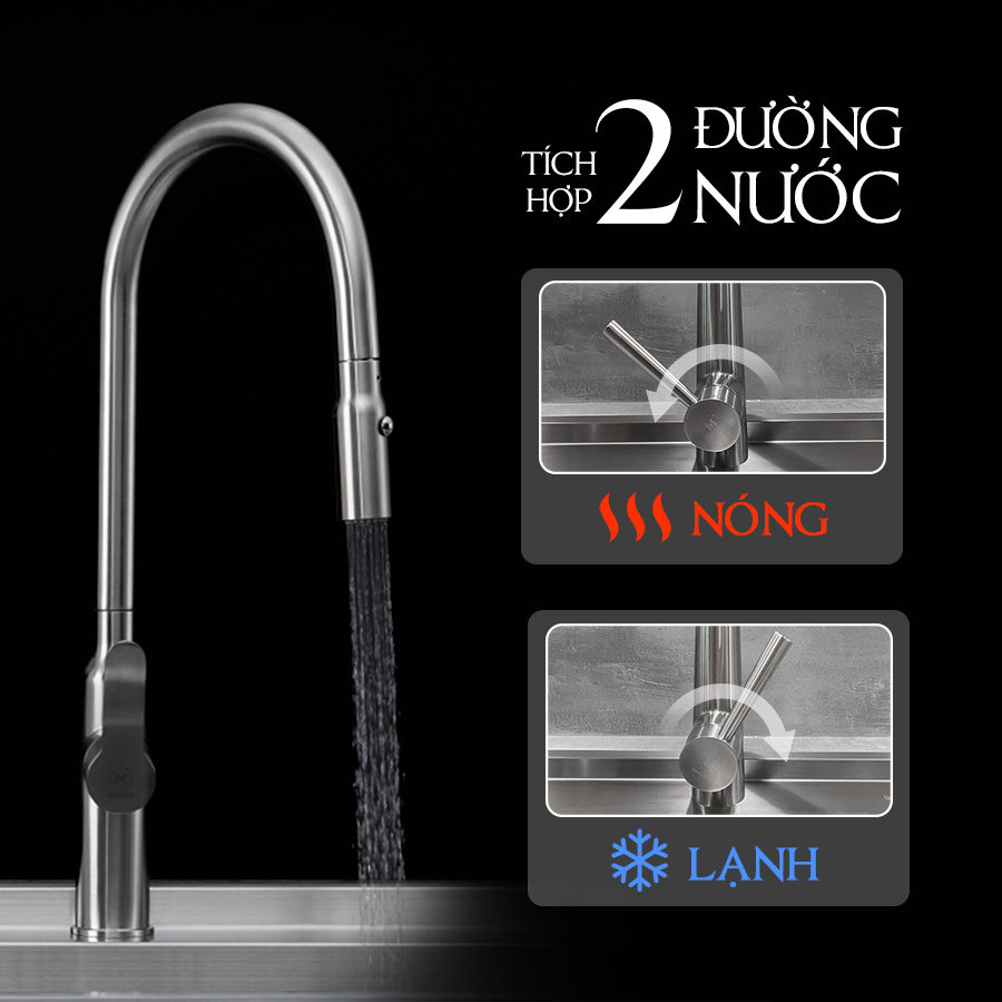 tích hợp 2 đường nước - Nước rửa chén Malloca K046SS