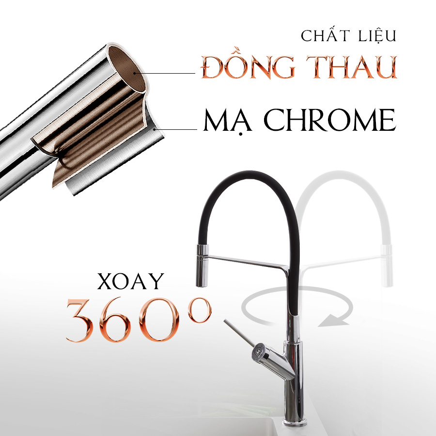 chất liệu đồng thau mạ chrome - Vòi rửa chén Malloca K081C