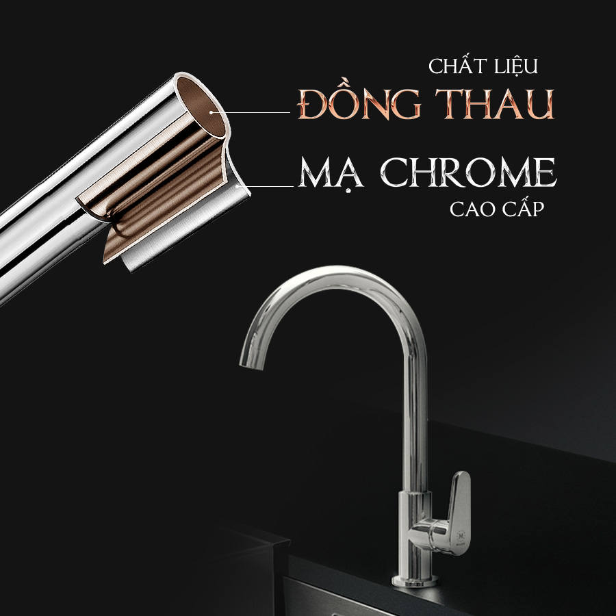 chất liệu đồng thau mạ chrome - Nước rửa chén Malloca K1603CL