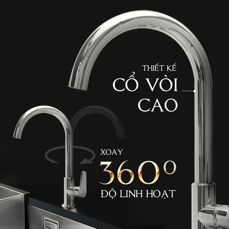 cổ vòi cao, xoay 360 độ - Nước rửa chén Malloca K1603CL