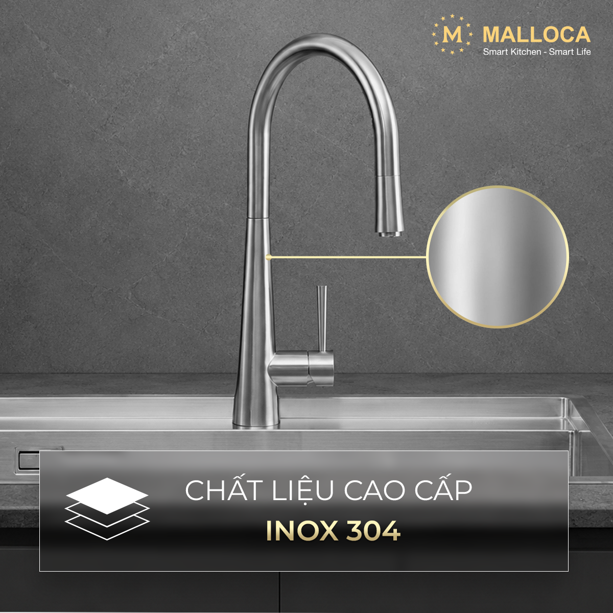 inox 304 - Vòi rửa chén Malloca K095SS