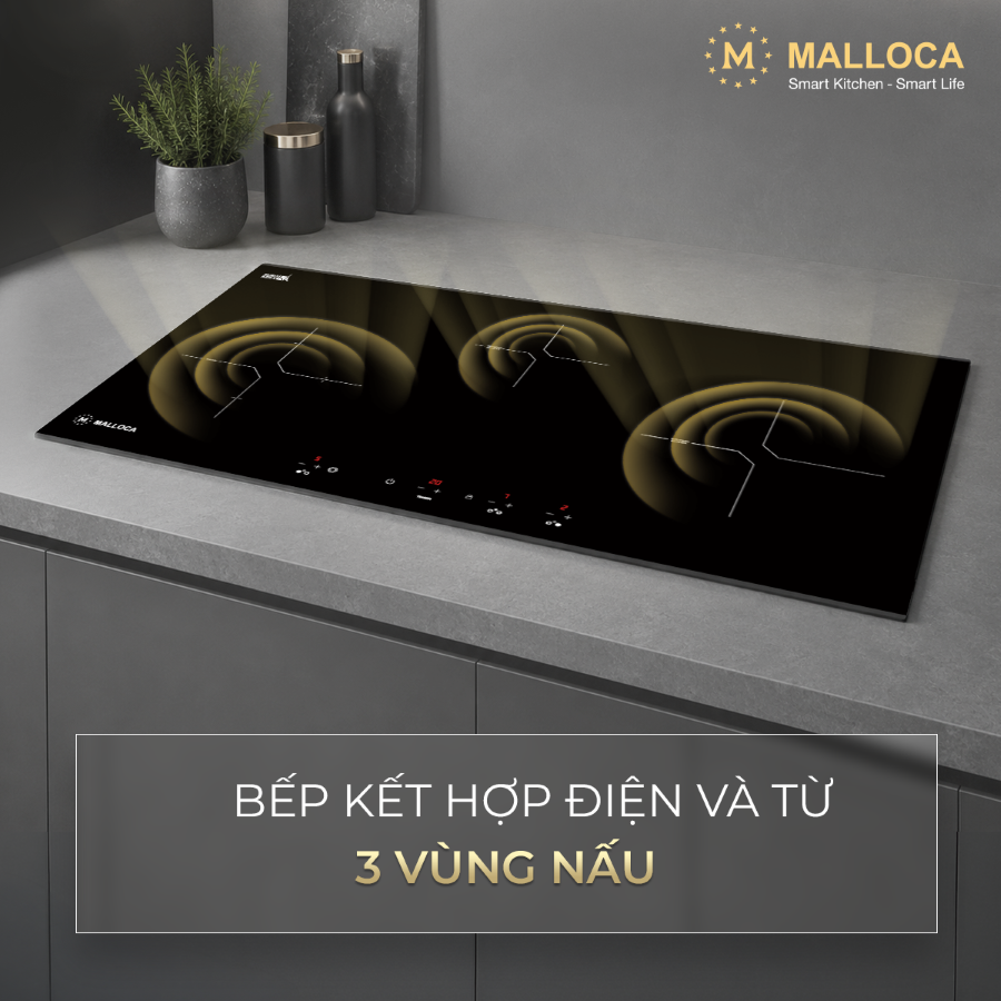 Bếp kết hợp điện và từ 3 vùng nấu 81cm