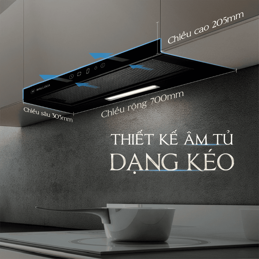 Máy hút mùi gắn tủ âm tủ dạng kéo 70cm
