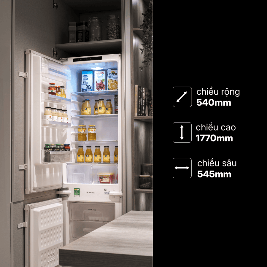 Chiều cao, chiều rộng, chiều sâu - Tủ lạnh âm tủ Malloca MF246EBI
