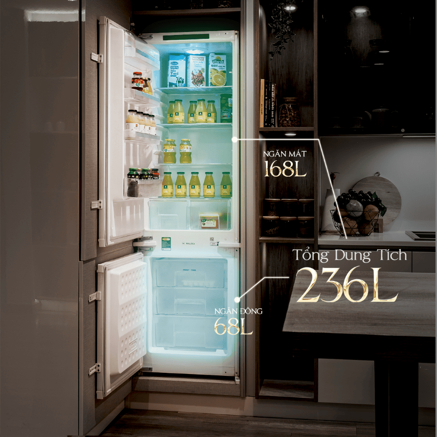 tổng dung tích 236l - Tủ lạnh âm tủ Malloca MF246EBI