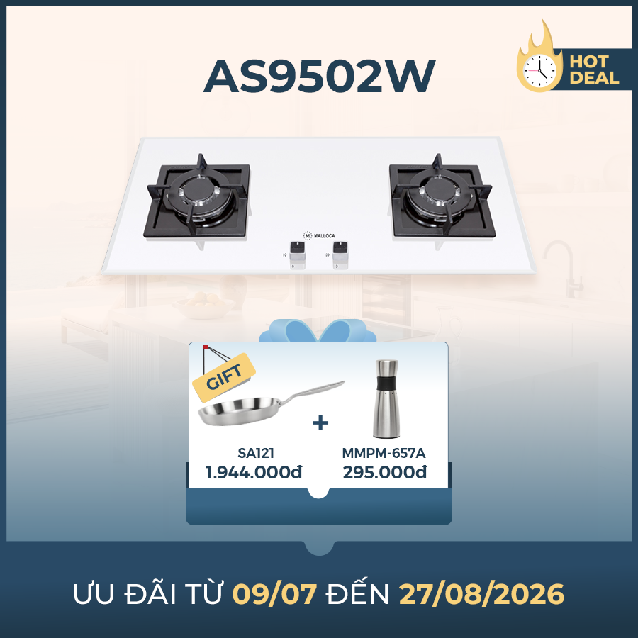 Bếp Gas 2 Vùng Nấu 79cm Malloca AS9502W - hình ảnh sản phẩm thực tế