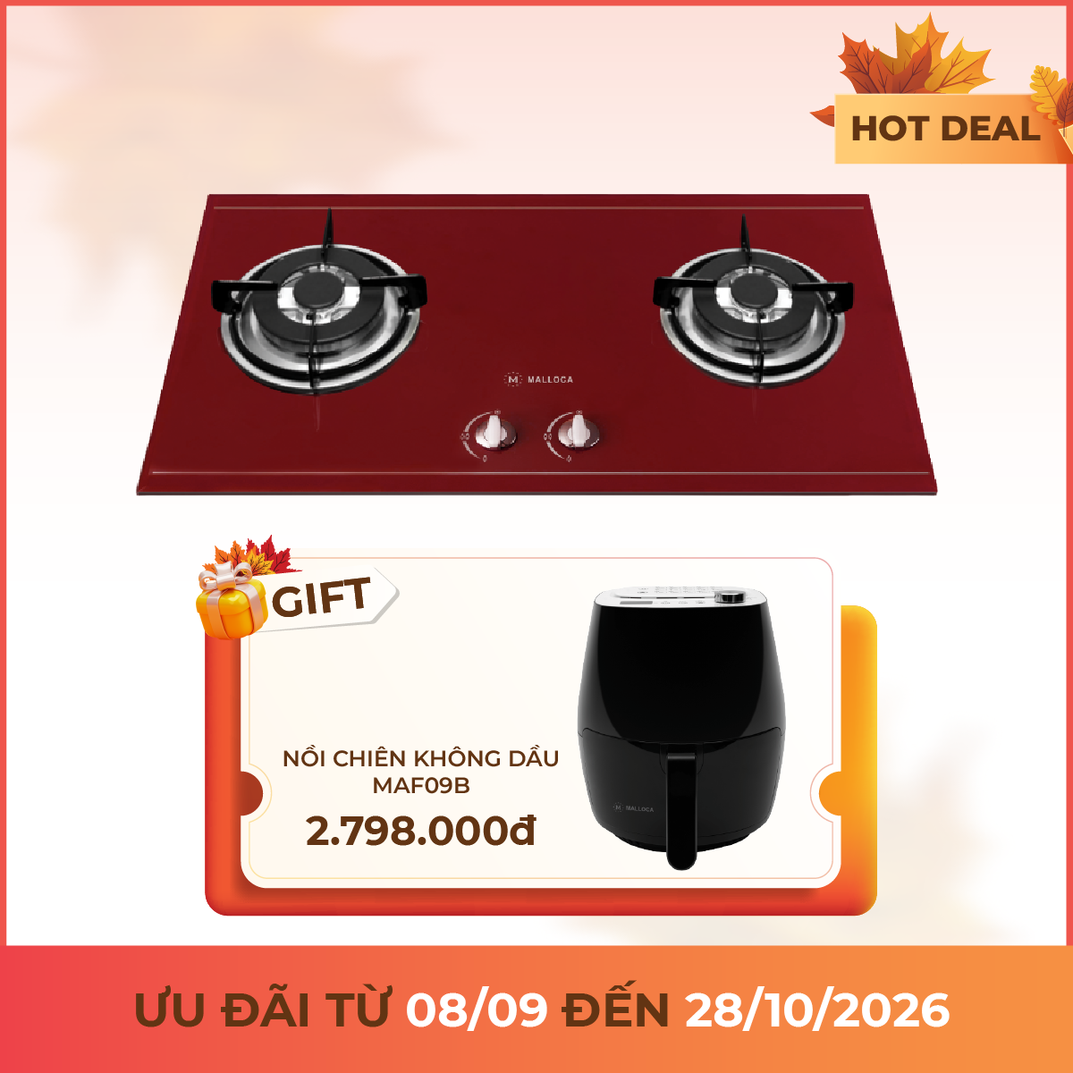 Bếp gas 2 vùng nấu 75 cm