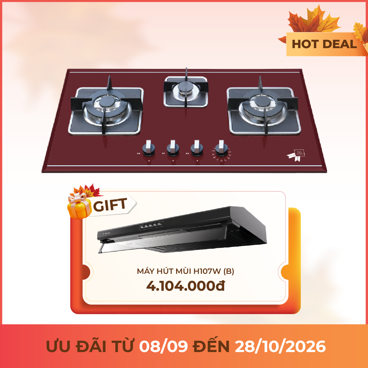 Bếp gas 3 vùng nấu 85 cm