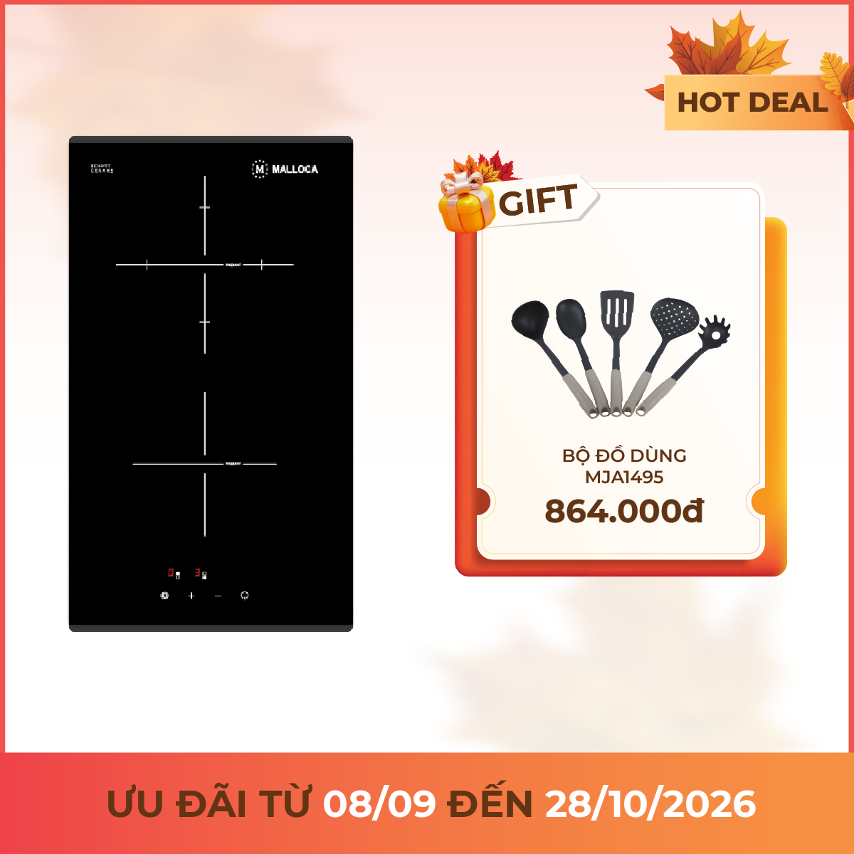 Bếp hồng ngoại domino 2 vùng nấu 29 cm