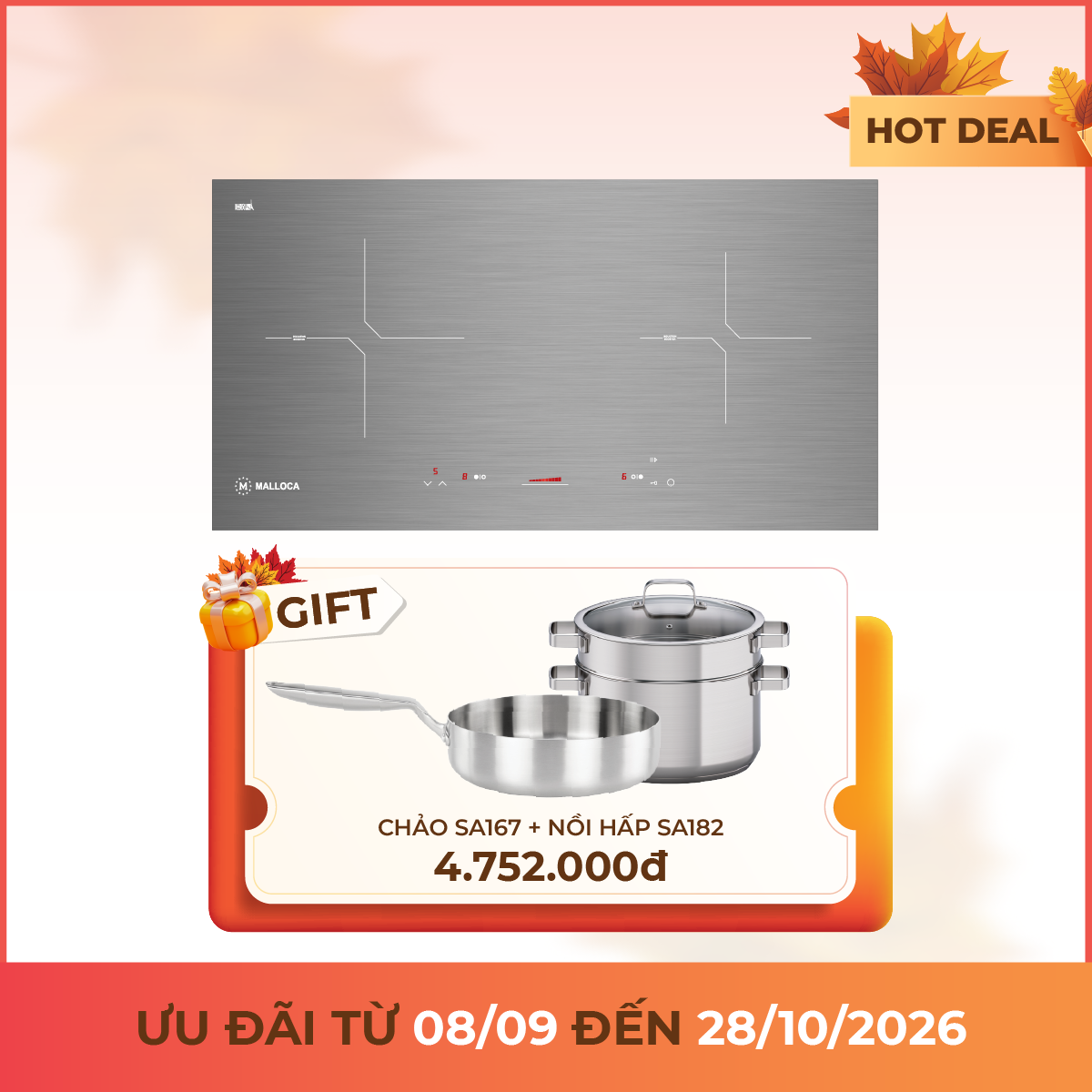 Bếp từ 2 vùng nấu 72 cm