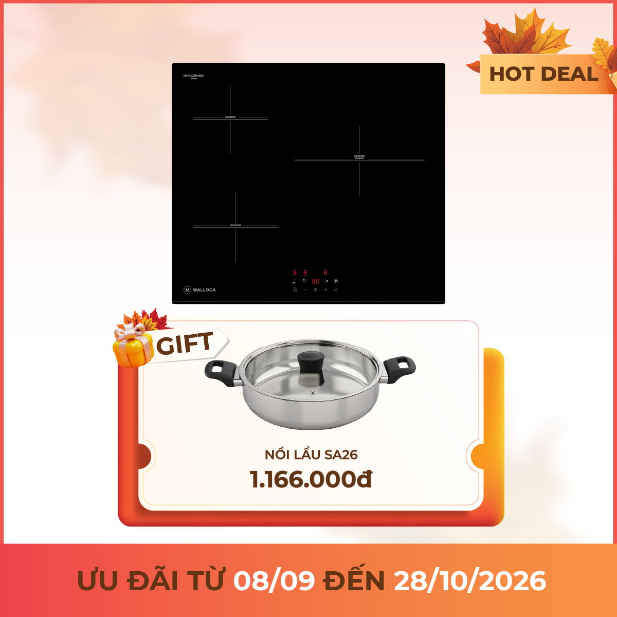 Bếp từ 3 vùng nấu 59 cm (Mặt kính DuraGlass chống trầy xước)