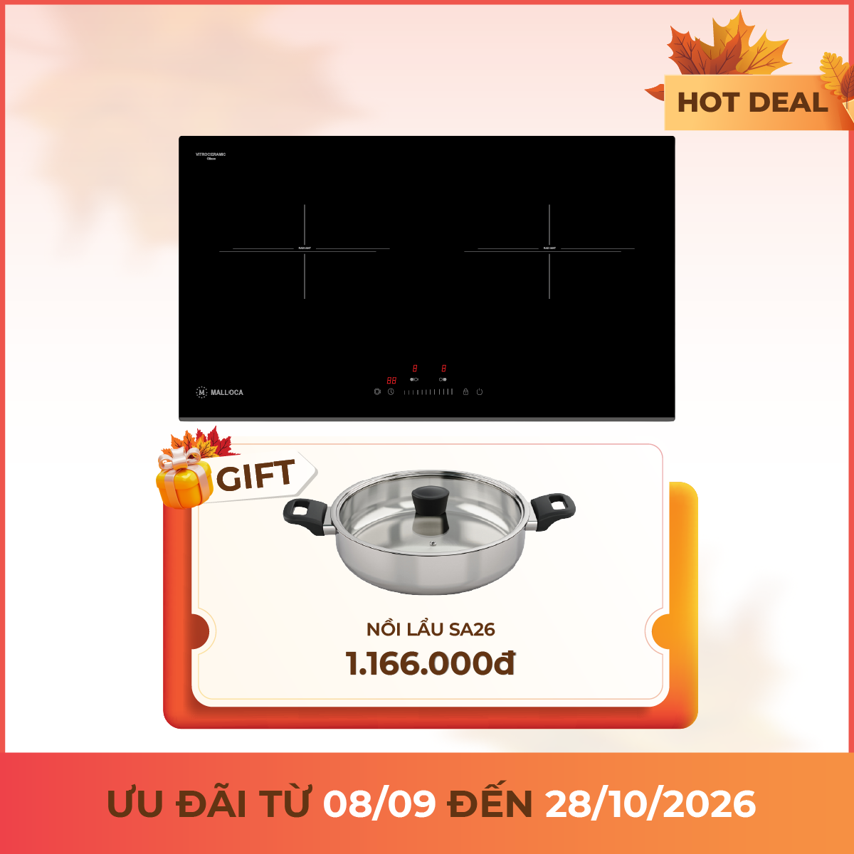 Bếp hồng ngoại 2 vùng nấu 73 cm