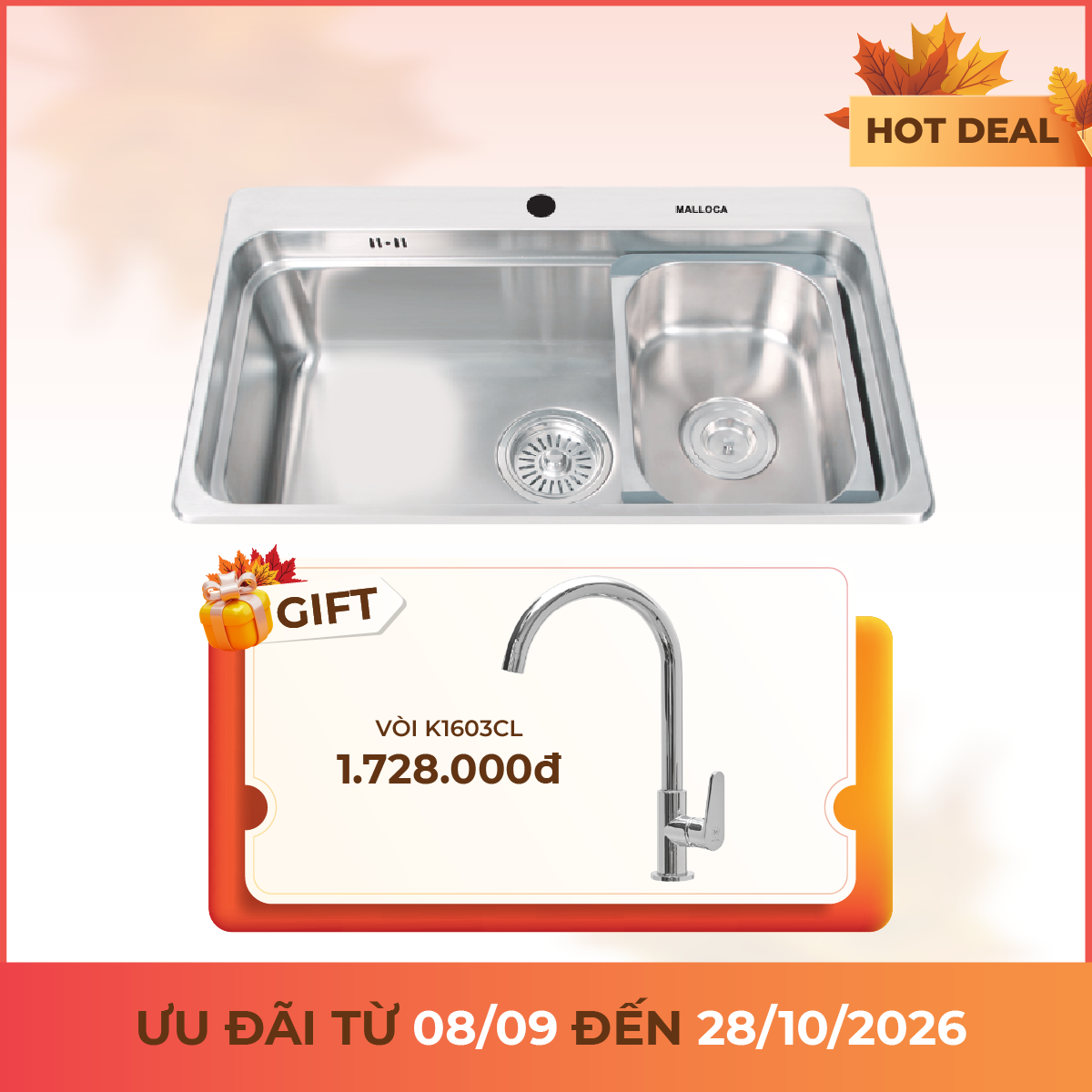 Chậu rửa chén 1 hố Inox 304 kích thước 76.2 cm