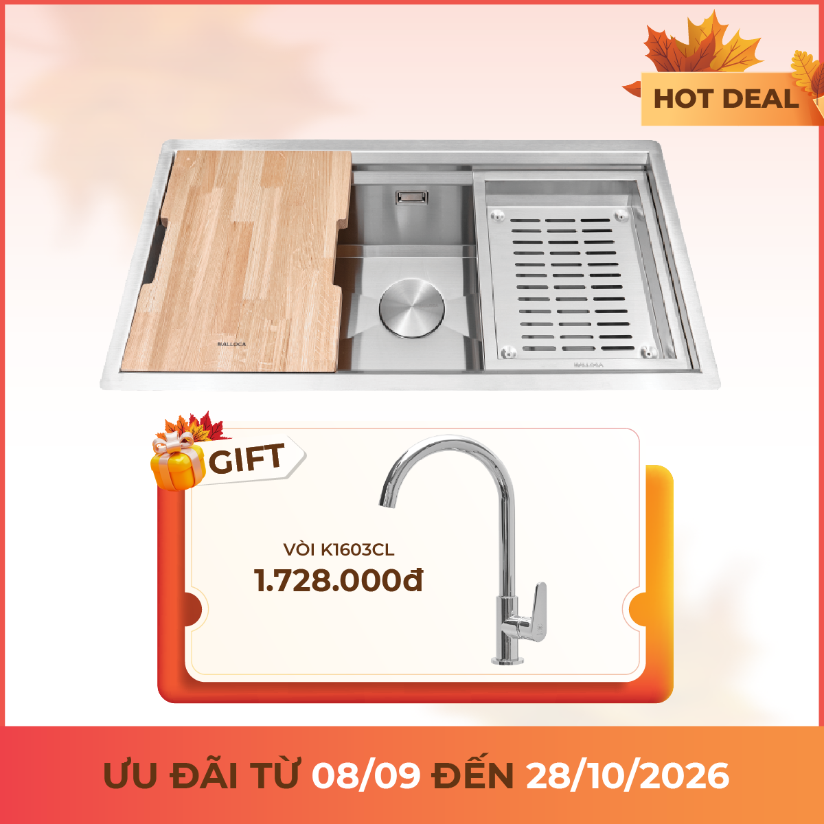 Chậu rửa chén 1 hố Inox 304 kích thước 78 cm – lắp âm hoặc lắp nổi