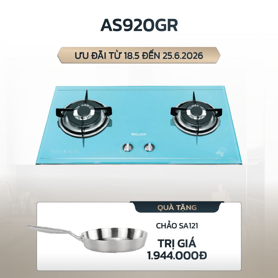 AS920GR | Malloca | Bếp gas 2 vùng nấu 75cm