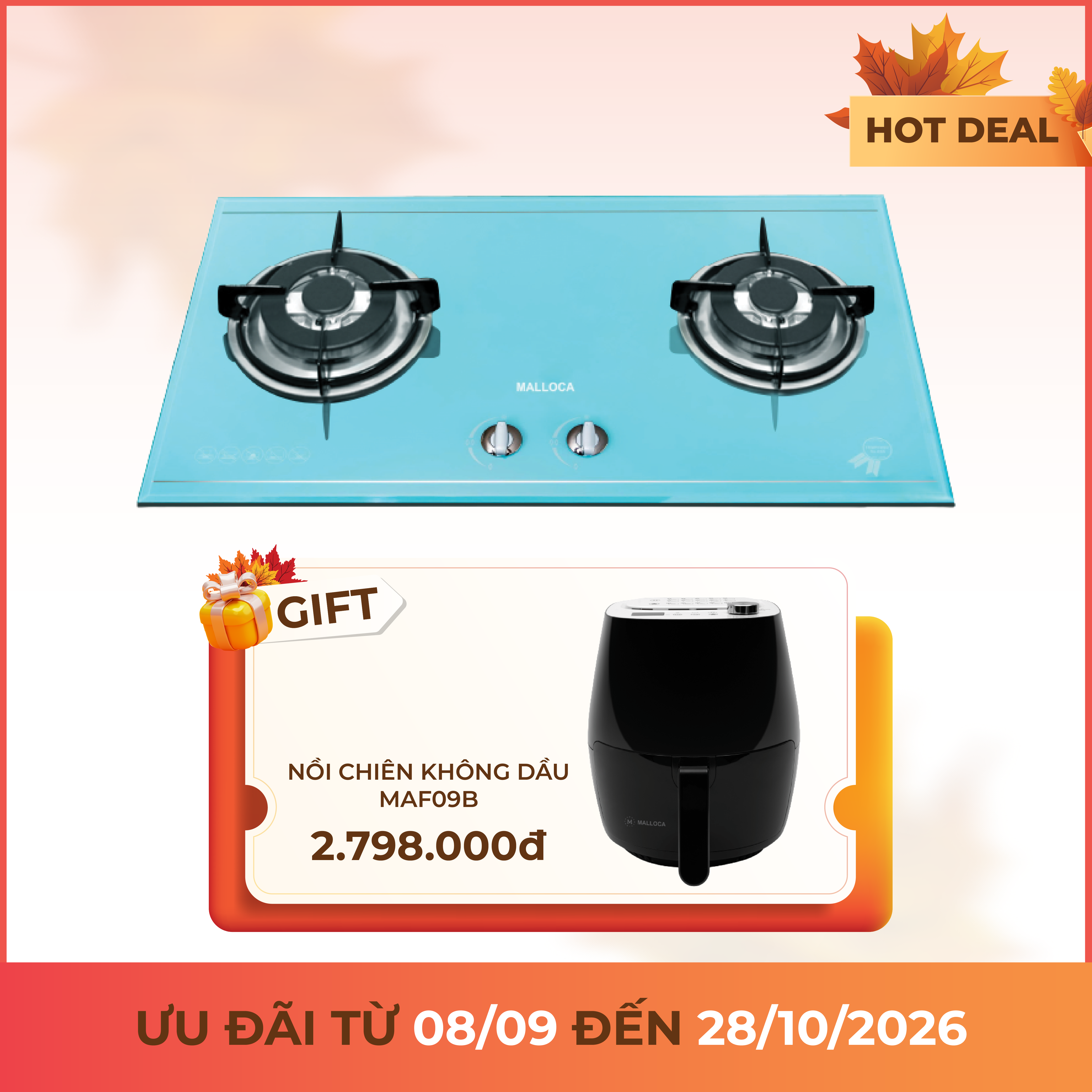Bếp gas 2 vùng nấu 75 cm
