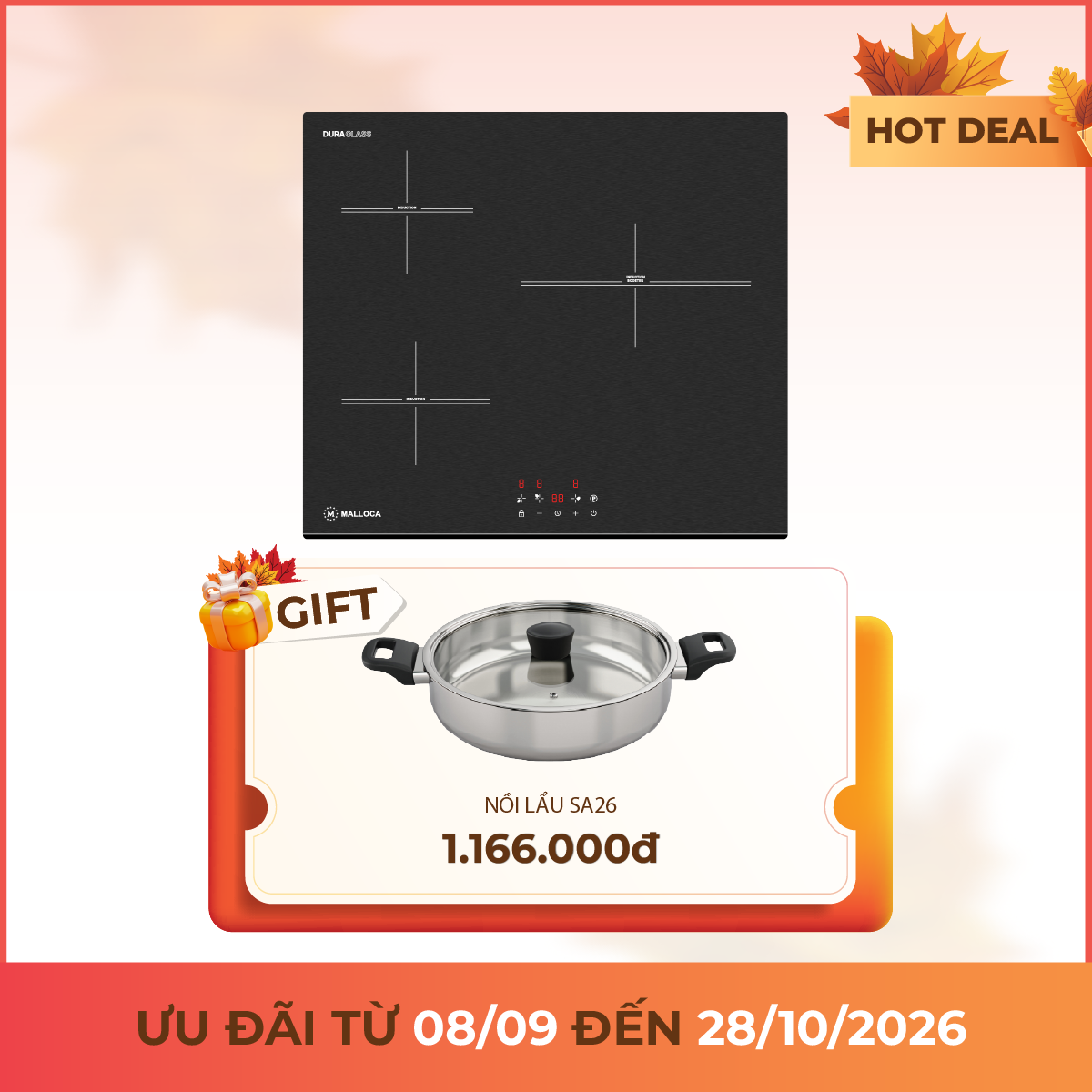 Bếp từ 3 vùng nấu 59 cm (Mặt kính DuraGlass chống trầy xước)
