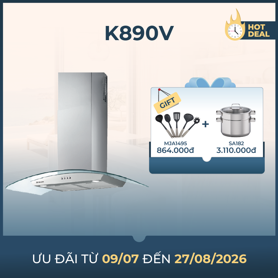 Máy hút mùi áp tường dạng chữ t 90cm