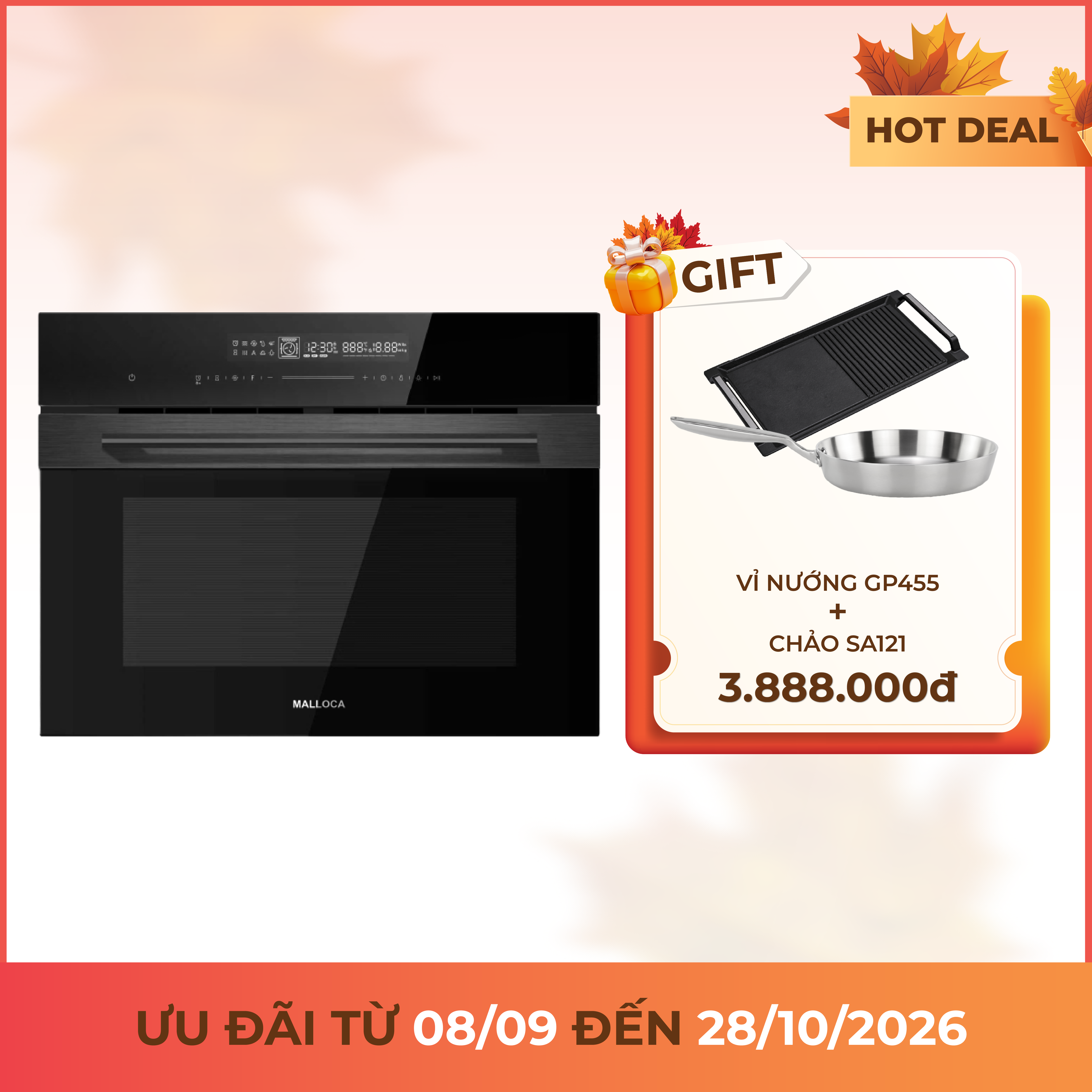 Lò nướng kết hợp vi sóng âm tủ 45 cm dung tích 50L