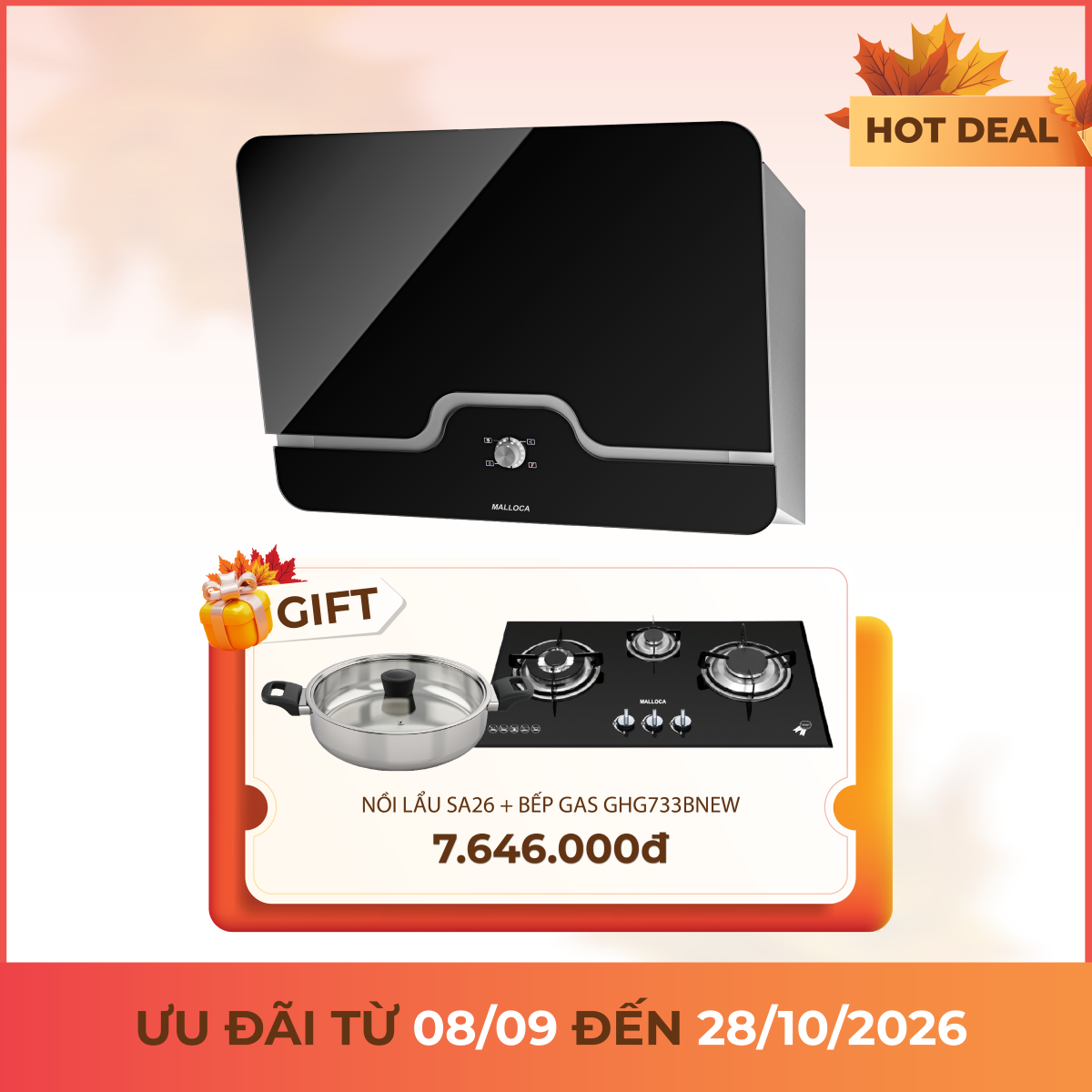 Máy hút mùi áp tường dạng nghiêng 80 cm