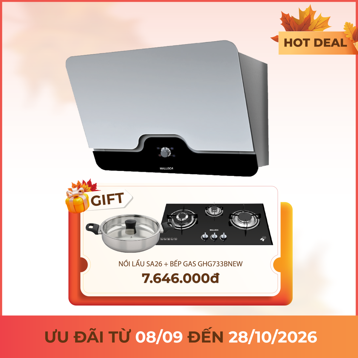 Máy hút mùi áp tường dạng nghiêng 80 cm