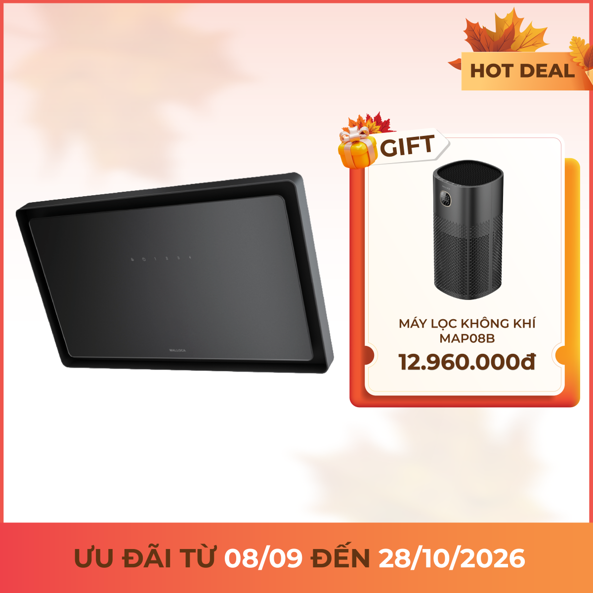 Máy hút mùi áp tường dạng nghiêng 90 cm