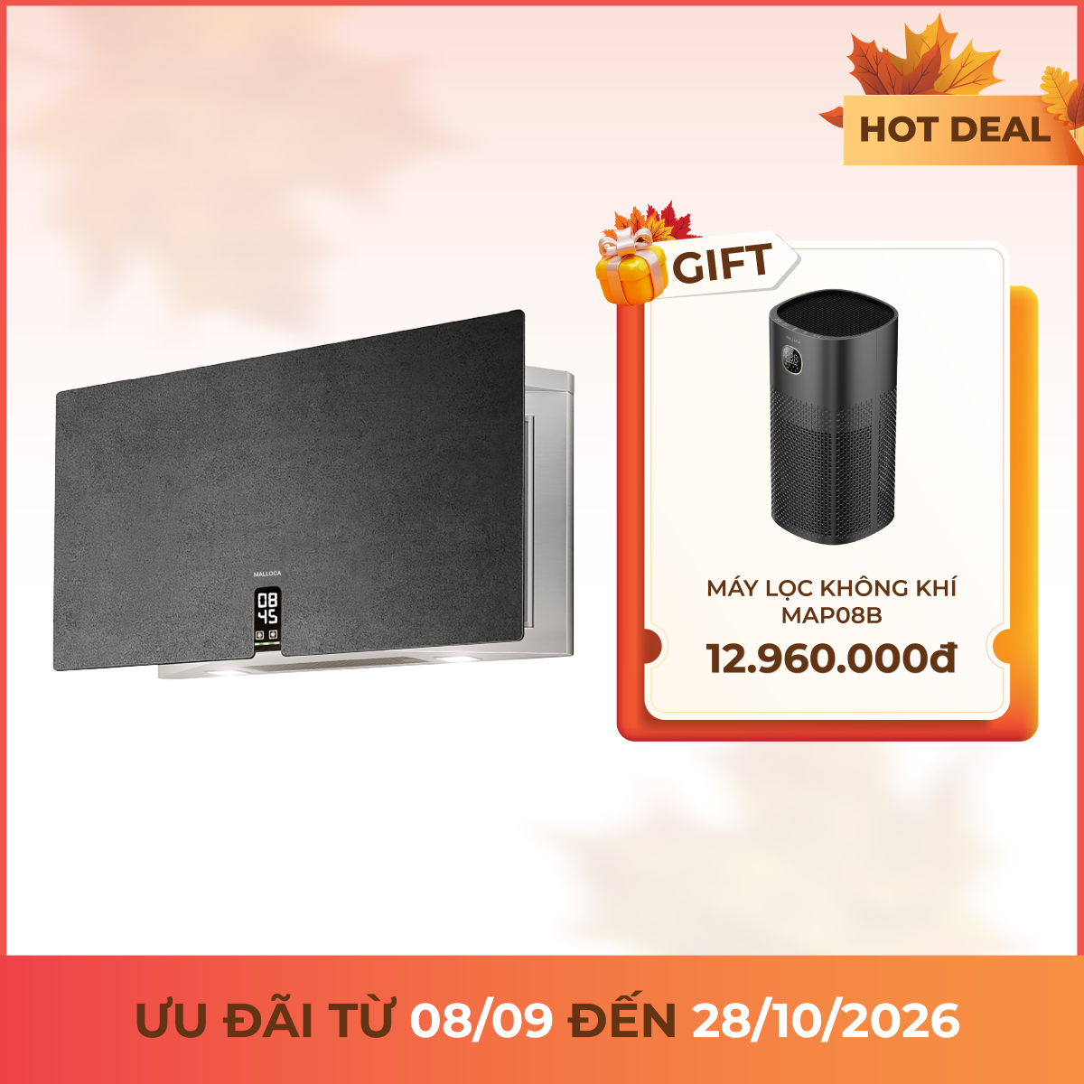 Máy hút mùi áp tường dạng chữ t 90 cm