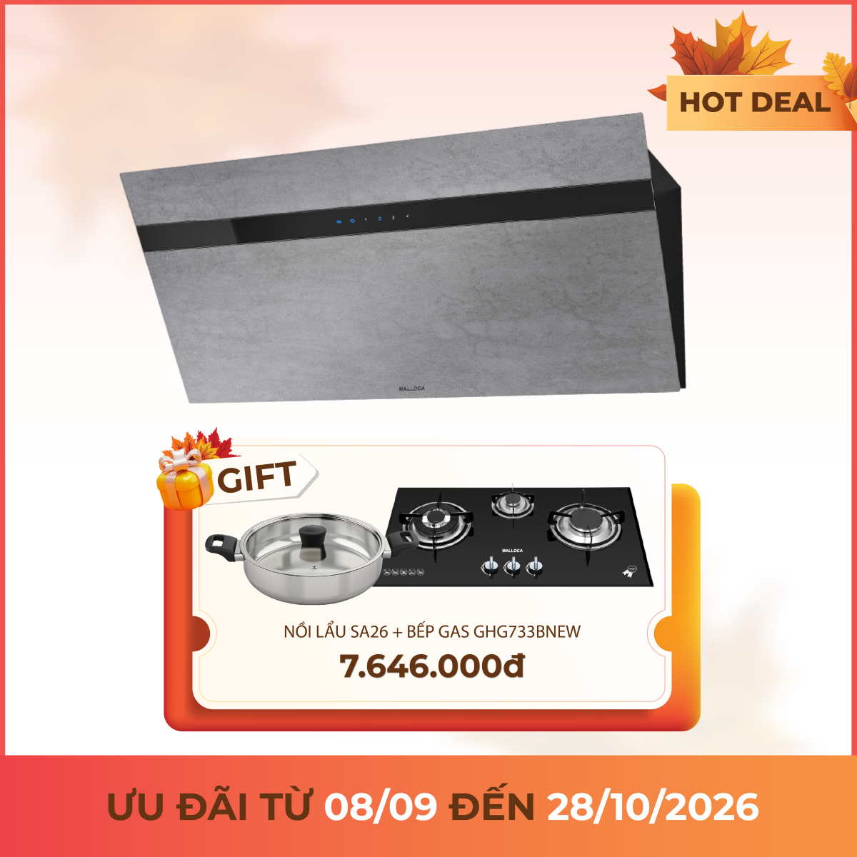 Máy hút mùi áp tường dạng nghiêng 90 cm