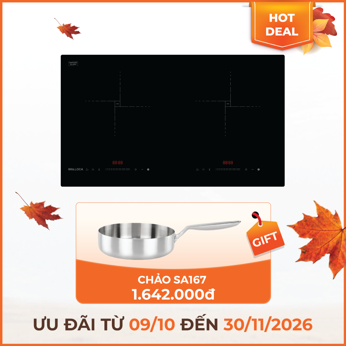 Bếp từ 2 vùng nấu 73 cm