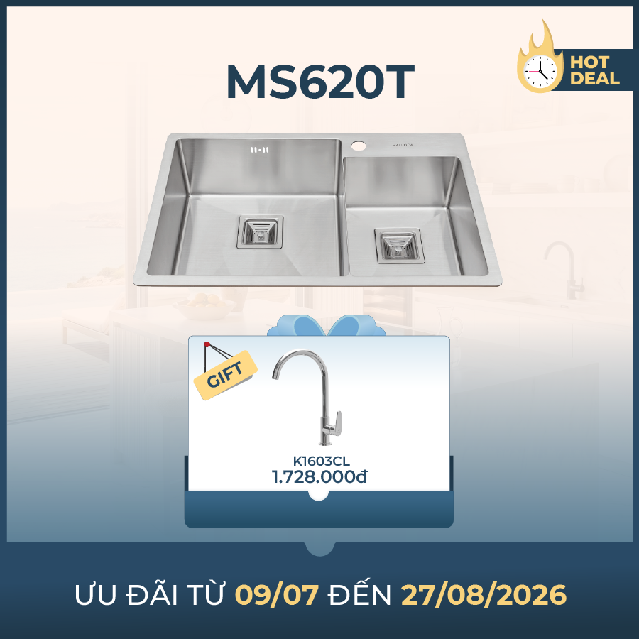 Chậu rửa chén 2 hố inox 304 kích thước 72.7cm
