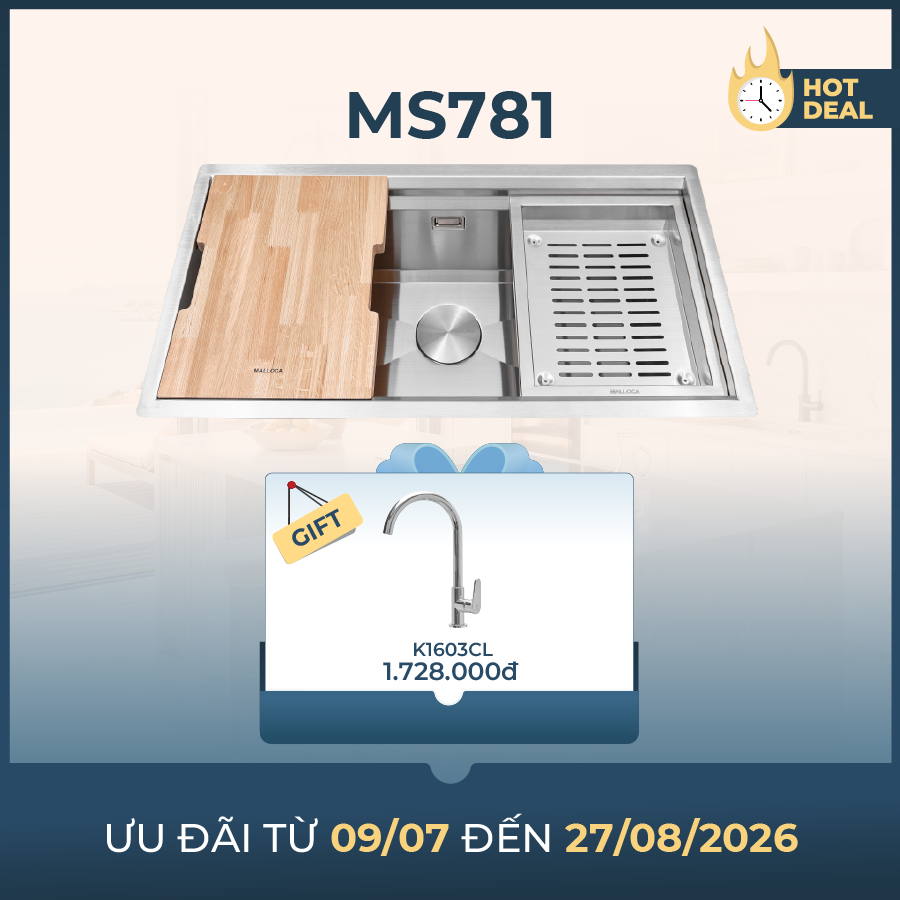Chậu rửa chén 1 hố inox 304 kích thước 78cm – lắp âm hoặc dương