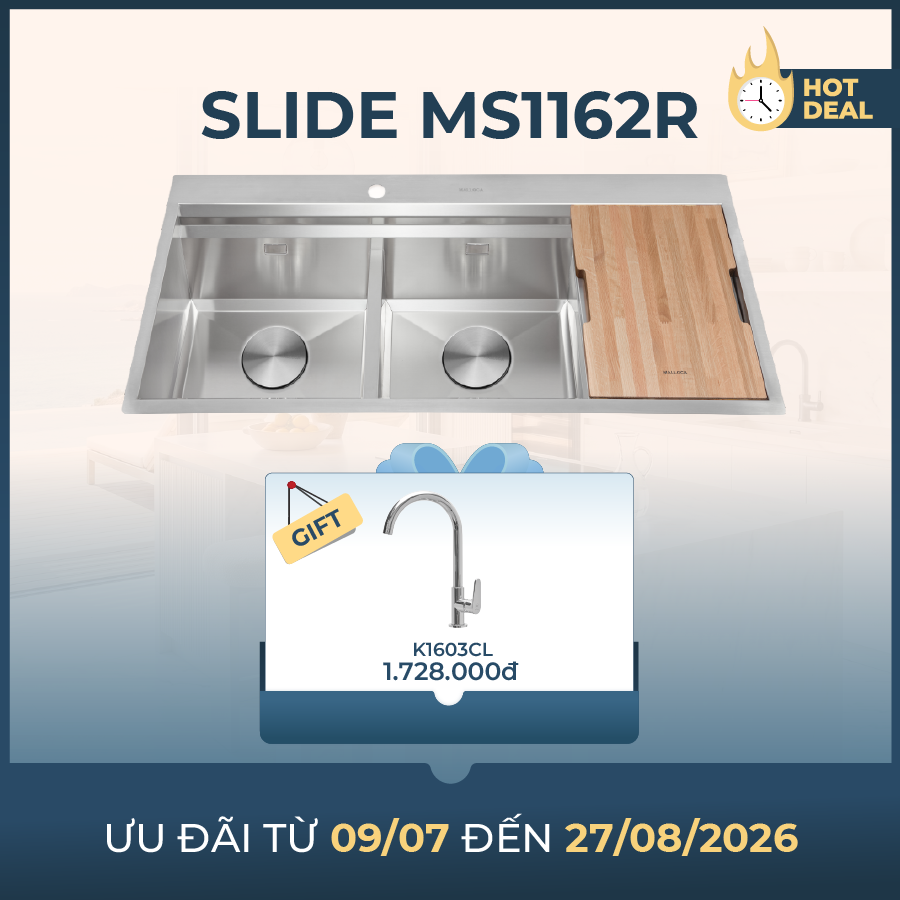 Chậu rửa chén 2 hố kích inox 304 kích thước 116cm