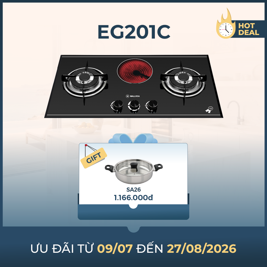 Bếp Gas Kết Hợp Điện 3 Vùng Nấu 80cm Malloca EG201C - hình ảnh sản phẩm thực tế