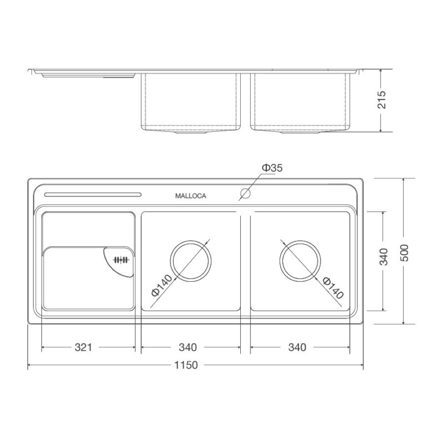 Chậu rửa chén 2 hố inox 304 kích thước 115cm