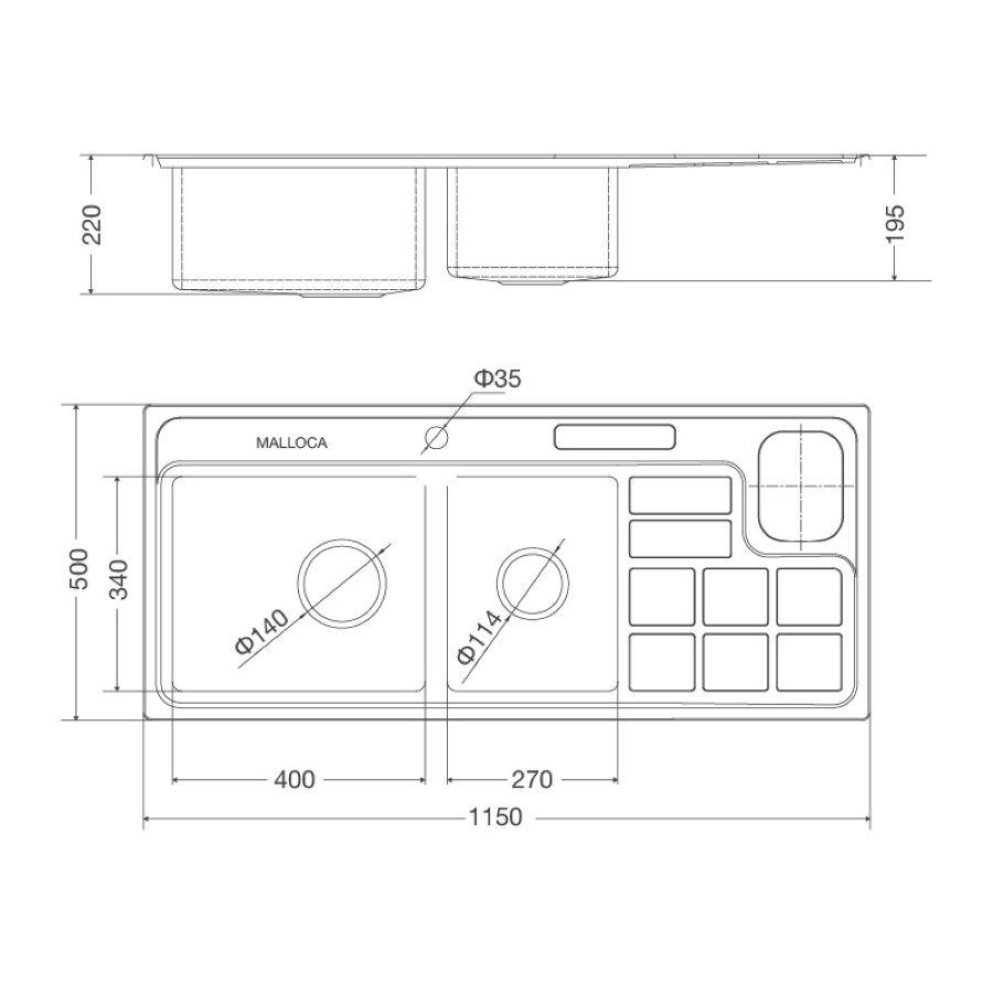 Chậu rửa chén 2 hố inox 304 kích thước 115cm