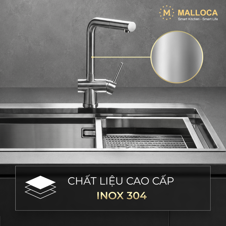 Vòi rửa chén nóng lạnh dây rút inox 304