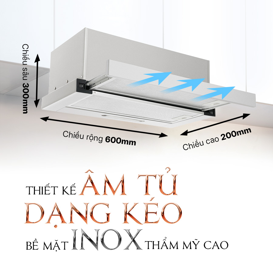 thiết kế âm tủ dạng kéo - Máy hút mùi Malloca MH 60SMC